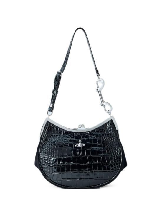 26FW 비비안웨스트우드 카프스킨 스몰 로고 토트백 4B01000PW L0098 N401 Black