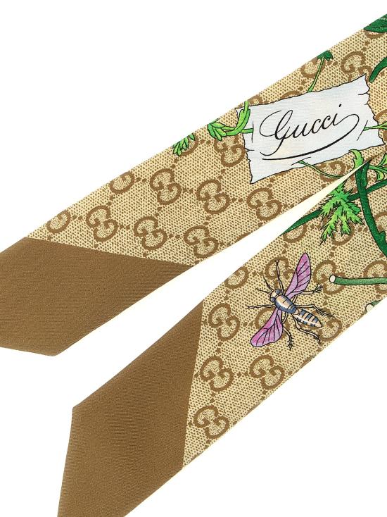 26FW 구찌 프린트 실크 리본 스카프 8747763G0019965 Beige - GUCCI