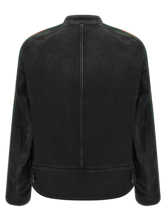 26FW 구찌 GG 자카드 레더 트림 코튼 데님 자켓 872075XDDHQ1000 Black - GUCCI
