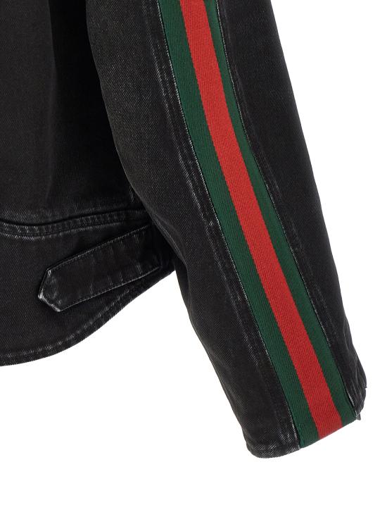 26FW 구찌 GG 자카드 레더 트림 코튼 데님 자켓 872075XDDHQ1000 Black - GUCCI