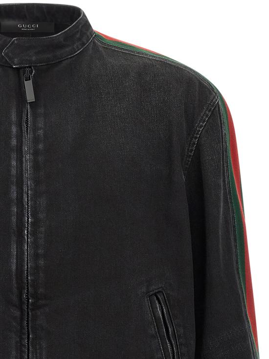 26FW 구찌 GG 자카드 레더 트림 코튼 데님 자켓 872075XDDHQ1000 Black - GUCCI