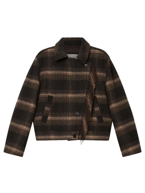 26FW 이자벨마랑에뚜왈 에뚜왈 길레안 체크 울 코트 MA0571FA D3D01E BKKI BLACK KHAKI
