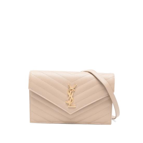 26FW 생로랑 그랑 드 뿌드르 레더 카산드라 엔벨로프 체인 지갑 857605 BOW01 2721 NEUTRALS
