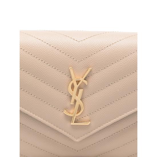 26FW 생로랑 그랑 드 뿌드르 레더 카산드라 엔벨로프 체인 지갑 857605 BOW01 2721 NEUTRALS - SAINT LAURENT