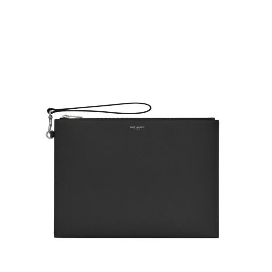 26FW 생로랑 엠보스 레더 파리 지퍼 태블릿 홀더 683865 BTY0N 1000 BLACK