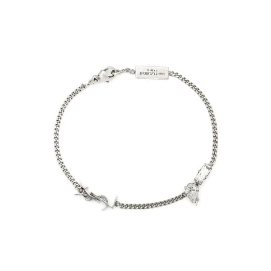 26FW 생로랑 오피움 참 브레이슬릿 메탈 앤 라인스톤 692489 Y1526 8368 SILVER WHITE