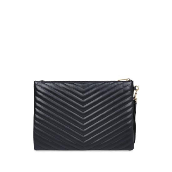 26FW 생로랑 퀼티드 레더 골드 모노그램 카산드라 마틀라세 태블릿 파우치 559193 CWU01 1000 BLACK - SAINT LAURENT