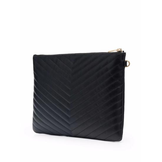 26FW 생로랑 퀼티드 레더 골드 모노그램 카산드라 마틀라세 태블릿 파우치 559193 CWU01 1000 BLACK - SAINT LAURENT