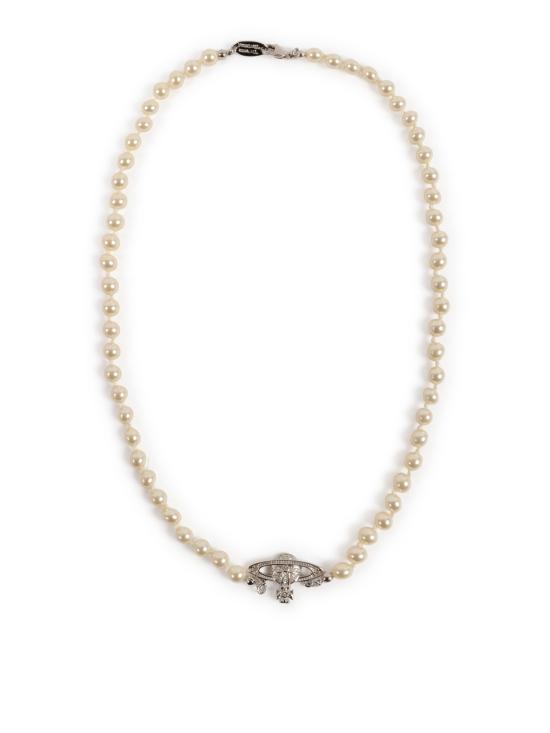 26FW 비비안웨스트우드 미니바스 릴리프 펄 목걸이 63010100 02P104CNP104 PLATINUM CREAM PEARL CRYST - VIVIENNE WESTWOOD