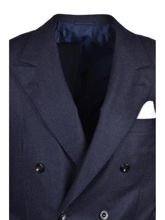 25FW 키톤 자켓 파란색 더블 브레스트 안감 없는 버진 울 재킷 - KITON
