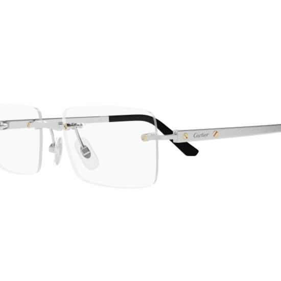 25FW 까르띠에 산토스 림리스 무테 안경 CT0511O 002 SILVER 55 - CARTIER