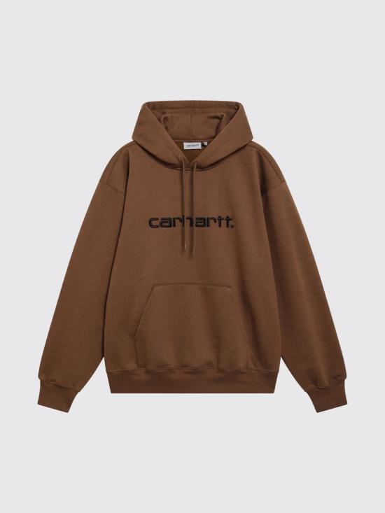 26FW 칼하트 WIP 로고 후드 티셔츠 I030547 3YYXX Brown - CARHARTT WIP