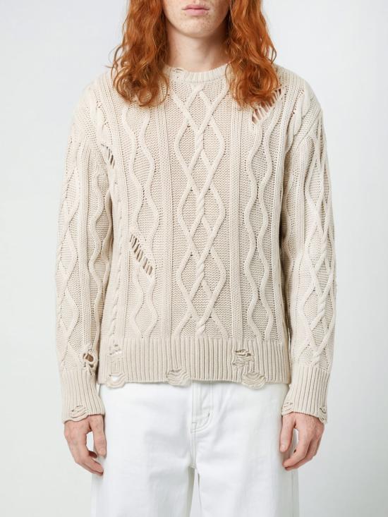 26FW 캠퍼 스웨터 AU00129 003 DISTRESSED CABLE KNIT SWEATER 0 White