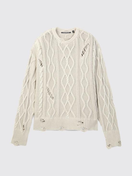 26FW 캠퍼 스웨터 AU00129 003 DISTRESSED CABLE KNIT SWEATER 0 White - CAMPER