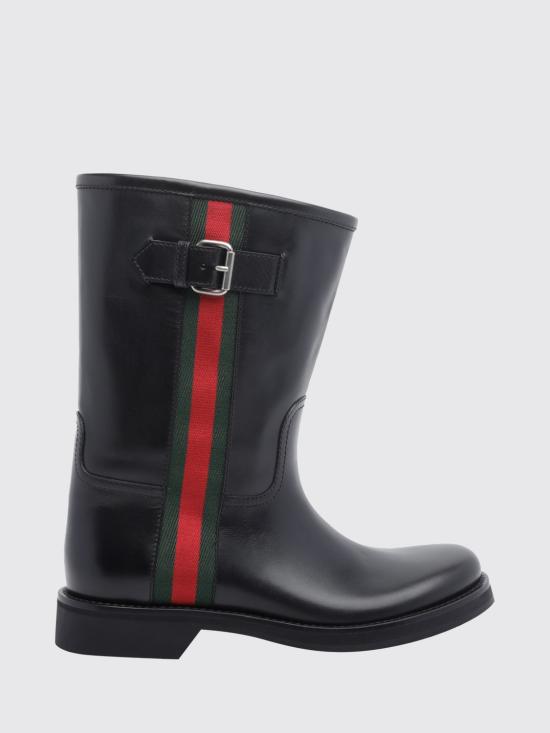 26FW 구찌 웹 디테일 레더 컴뱃 부츠 A006FSAAHEX 1060 Black