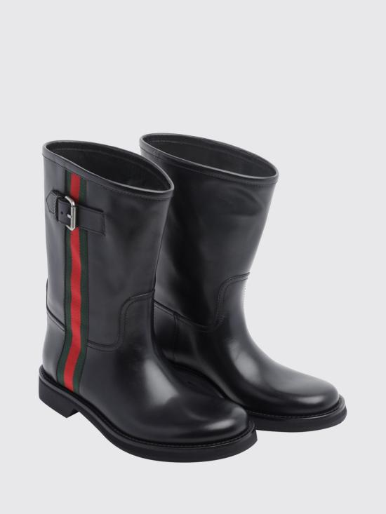 26FW 구찌 웹 디테일 레더 컴뱃 부츠 A006FSAAHEX 1060 Black - GUCCI