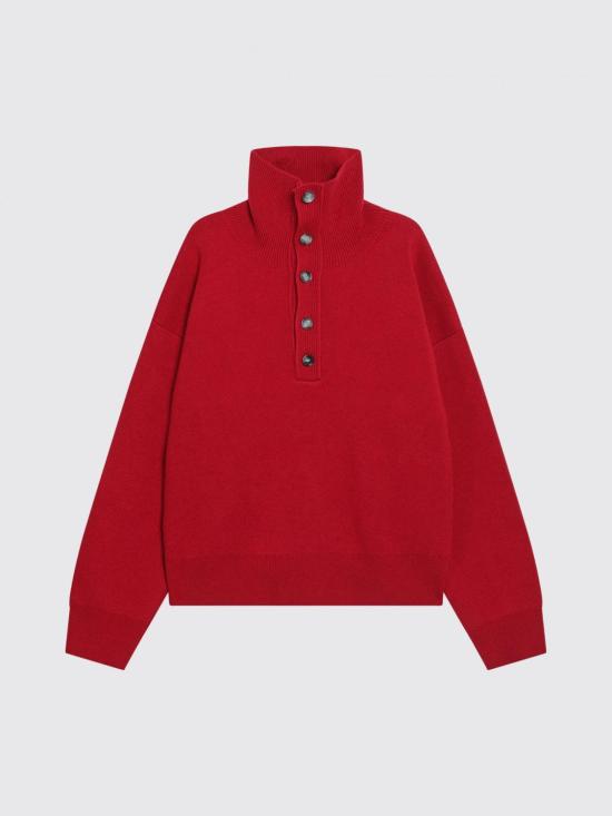 26FW 아미 브라운 하이 버튼 칼라 울 스웨터 브라운 하이 버튼 칼라 울 스웨터 UKS885KN0192 A186 Ruby - AMI