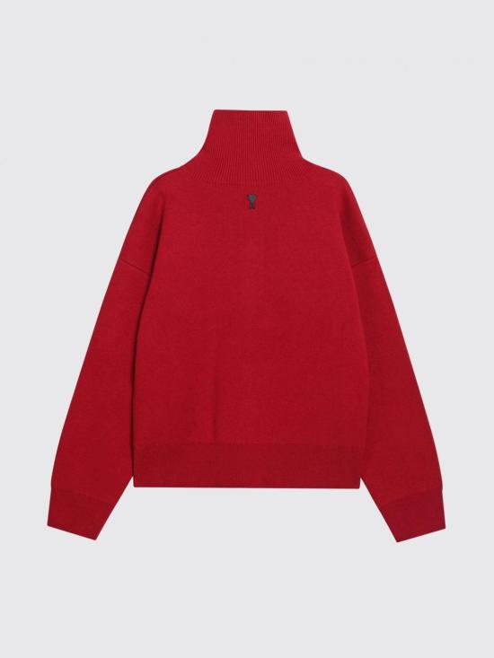 26FW 아미 브라운 하이 버튼 칼라 울 스웨터 브라운 하이 버튼 칼라 울 스웨터 UKS885KN0192 A186 Ruby - AMI