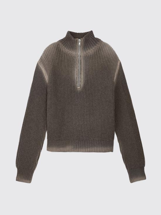 26FW 캠퍼 집업 니트 AU00128 002 WASHED SEAM RIBBED HALF ZIP KNIT 0 Brown - CAMPER
