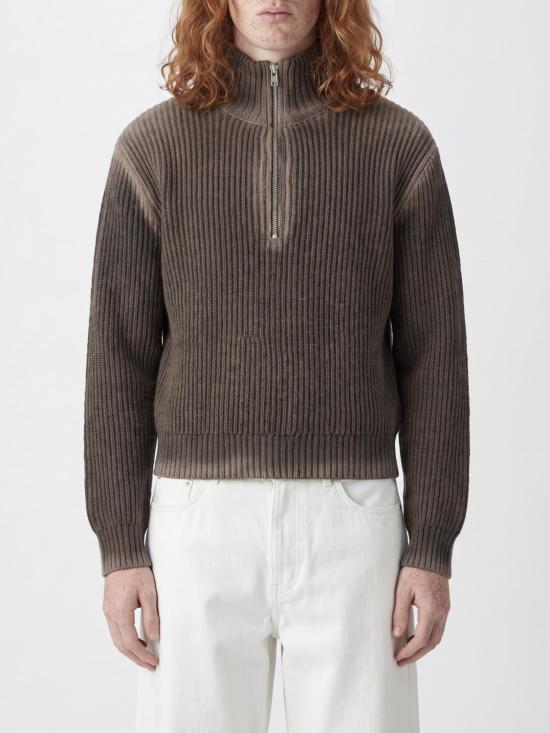 26FW 캠퍼 집업 니트 AU00128 002 WASHED SEAM RIBBED HALF ZIP KNIT 0 Brown