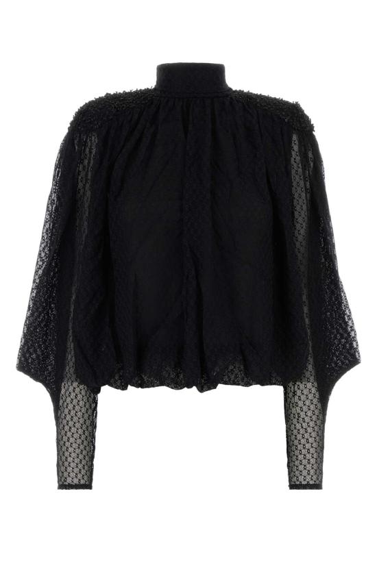 26FW 이자벨마랑 오에스테 자수 플루메티스 레이스 블라우스 HT0987FAD4J18I 01BK BLACK