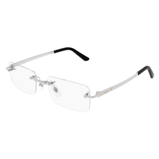 25FW 까르띠에 산토스 림리스 무테 안경 CT0511O 002 SILVER 55 - CARTIER