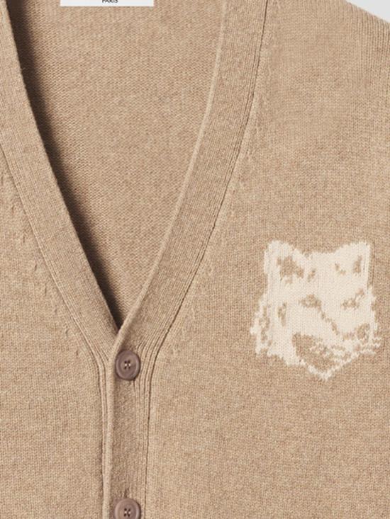 26FW 메종키츠네 폭스 헤드 인타르시아 메리노 가디건 PM00509KM0329 0626 TAUPE MLNG DUSTY BGE - MAISON KITSUNE