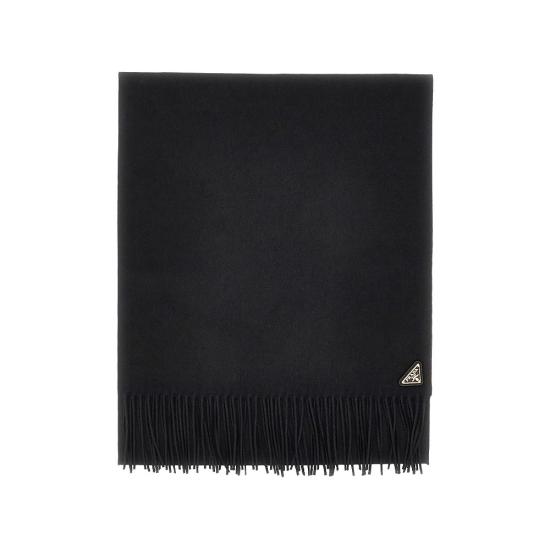 26FW 프라다 삼각 로고 실크 캐시미어 머플러 1FS0652COP Black