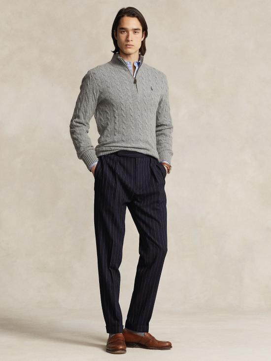 26FW 랄프 로렌 집업 니트 Maglia Mezza Zip a Trecce Grigio Melange - RALPH LAUREN