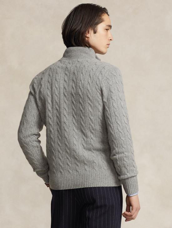 26FW 랄프 로렌 집업 니트 Maglia Mezza Zip a Trecce Grigio Melange - RALPH LAUREN
