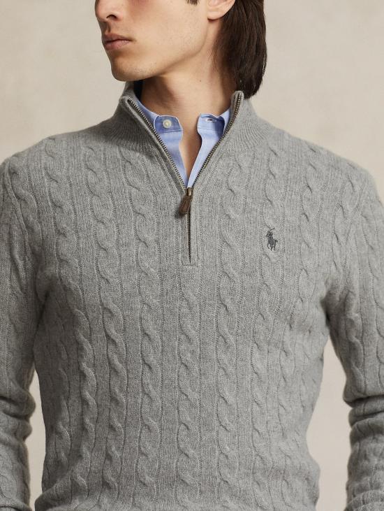 26FW 랄프 로렌 집업 니트 Maglia Mezza Zip a Trecce Grigio Melange - RALPH LAUREN