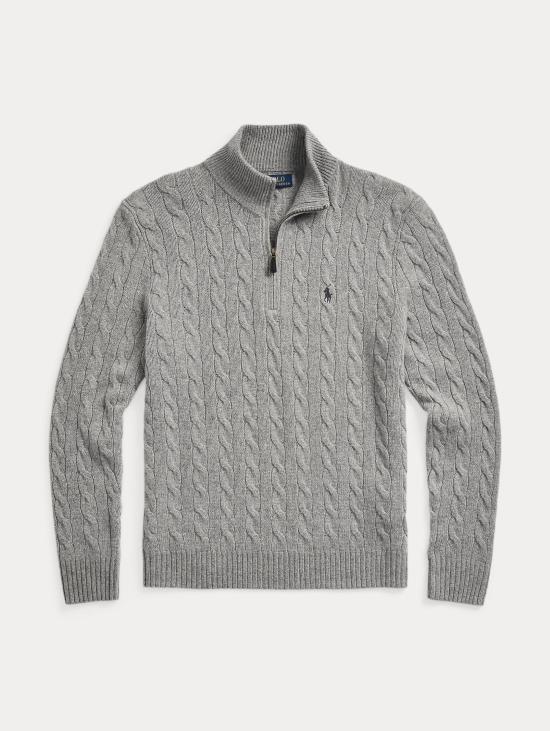 26FW 랄프 로렌 집업 니트 Maglia Mezza Zip a Trecce Grigio Melange - RALPH LAUREN