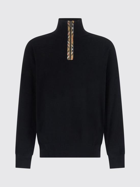 26FW 버버리 체크 트리밍 울 하프 지퍼 스웨터 8134851 Black - BURBERRY