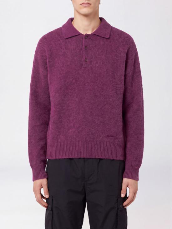 26FW 아미 알파카 아미 롱 슬리브 폴로 스웨터 HPL405KN0021 618 Fuchsia