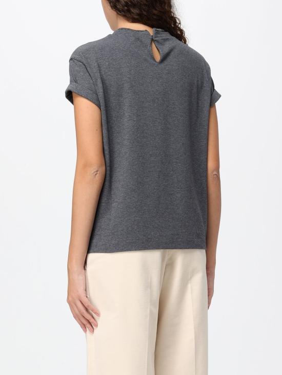 26FW 브루넬로 쿠치넬리 콘트라스트 트림 코튼 티셔츠 M0T18BD200 CV563 Grey - BRUNELLO CUCINELLI