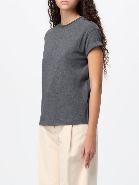26FW 브루넬로 쿠치넬리 콘트라스트 트림 코튼 티셔츠 M0T18BD200 CV563 Grey - BRUNELLO CUCINELLI