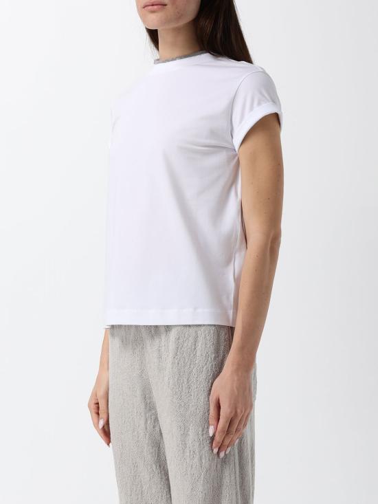26FW 브루넬로 쿠치넬리 콘트라스트 트림 코튼 티셔츠 M0T18BD200 C159 White - BRUNELLO CUCINELLI