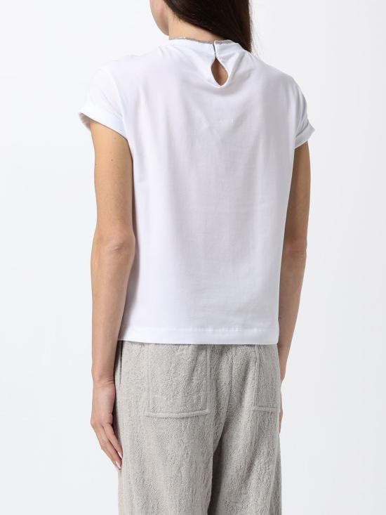 26FW 브루넬로 쿠치넬리 콘트라스트 트림 코튼 티셔츠 M0T18BD200 C159 White - BRUNELLO CUCINELLI