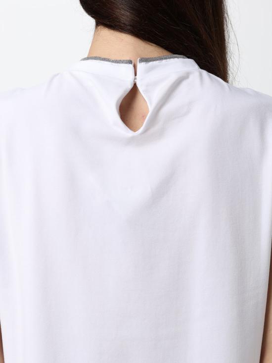 26FW 브루넬로 쿠치넬리 콘트라스트 트림 코튼 티셔츠 M0T18BD200 C159 White - BRUNELLO CUCINELLI