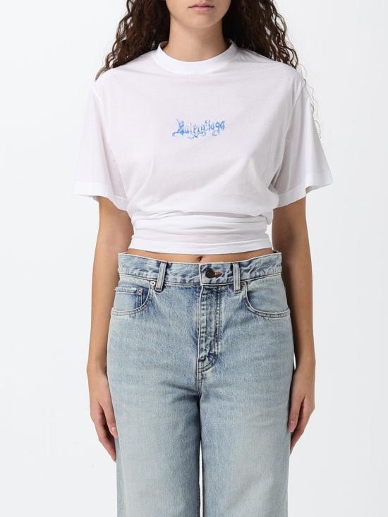 26FW 발렌시아가 스케치 쇼트 슬리브 탑 스케치 쇼트 슬리브 탑 A0016UTUVQ4 9000 White