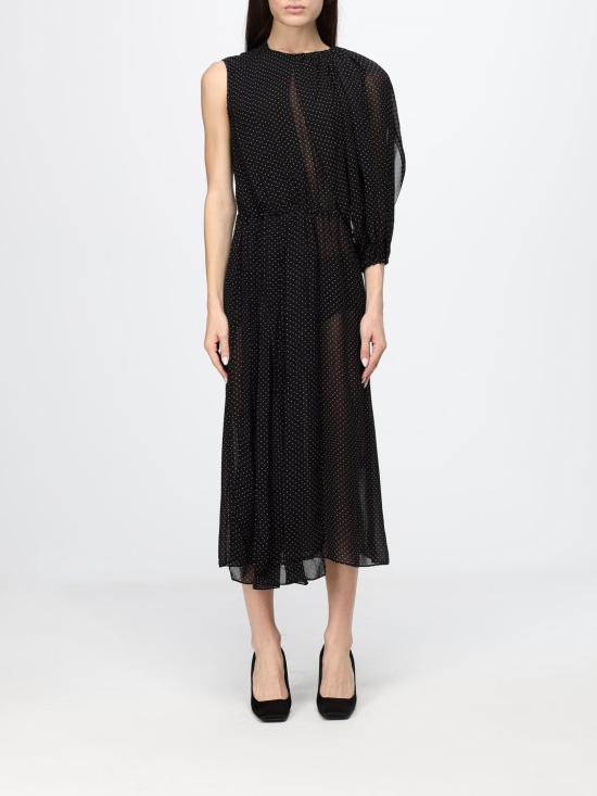 26FW 끄리다 롱 원피스 ELETTRAGEORGETTE DI VISCOSA BLACK POIS