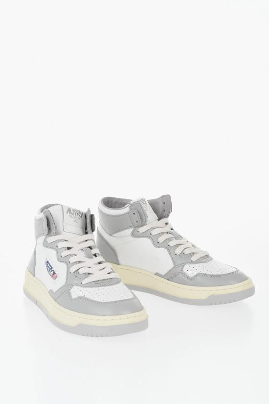  오트리 메달리스트 미드 레더 스니커즈 AUMWWB10 Bianco Grigio