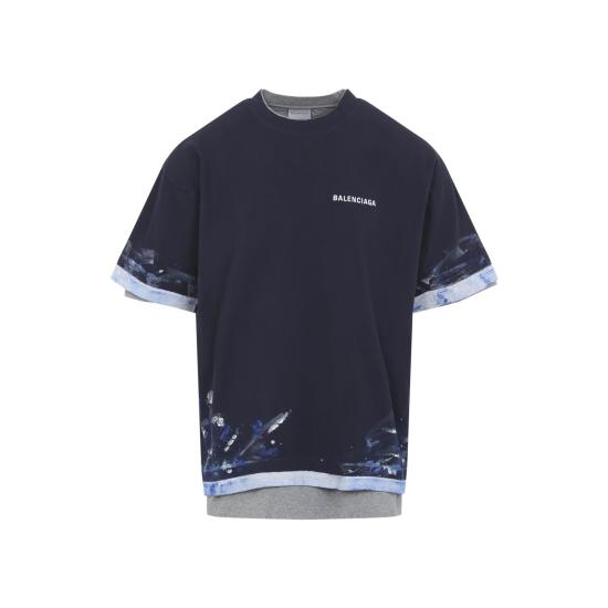 26FW 발렌시아가 페인트 스플래터 티셔츠 A009CWTUVJ78065 blue - BALENCIAGA