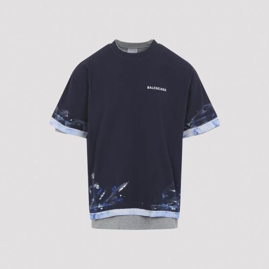 26FW 발렌시아가 페인트 스플래터 티셔츠 A009CWTUVJ78065 blue - BALENCIAGA
