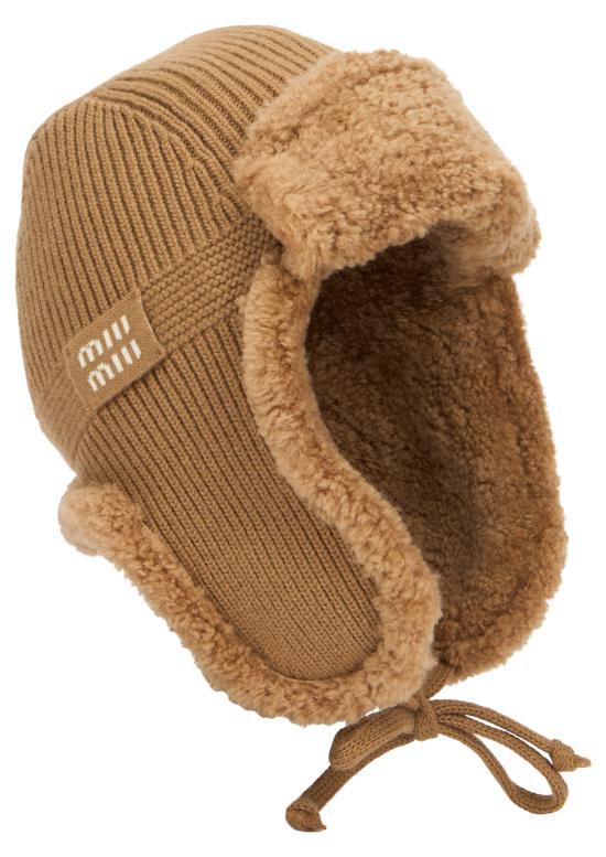 26FW 미우미우 울 캐시미어 시어링 트래퍼 햇 5HC3862CSRF0040 Beige - MIU MIU