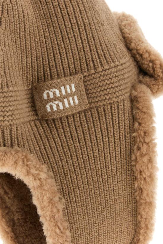 26FW 미우미우 울 캐시미어 시어링 트래퍼 햇 5HC3862CSRF0040 Beige - MIU MIU