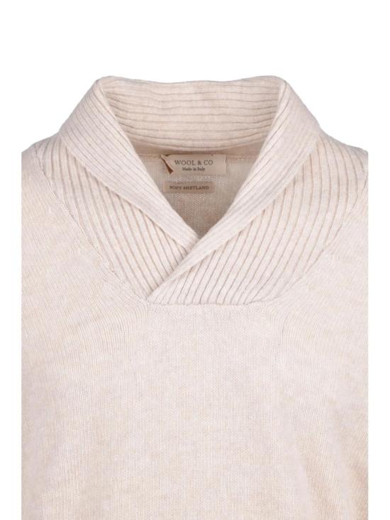 25FW 울앤코 니트웨어 베이지색 골지 숄 칼라 울 스웨터 - WOOL & CO