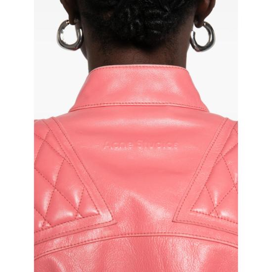 26FW 아크네 스튜디오 스냅 버튼 레더 바이커 재킷 A70224 BPINK - ACNE STUDIOS