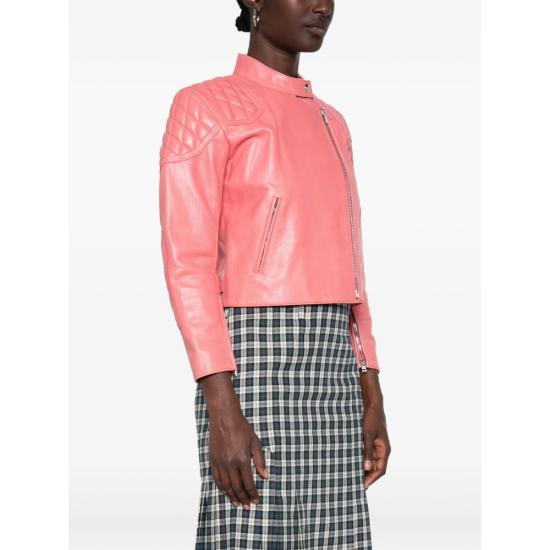 26FW 아크네 스튜디오 스냅 버튼 레더 바이커 재킷 A70224 BPINK - ACNE STUDIOS