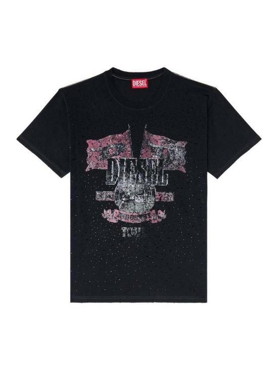 26FW 디젤 크리스탈 그래픽 반팔 티셔츠 A259320NIBL9XX BLACK